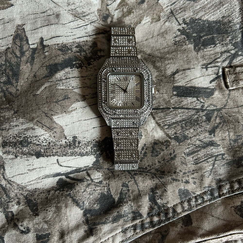 Silver moissanite watch
